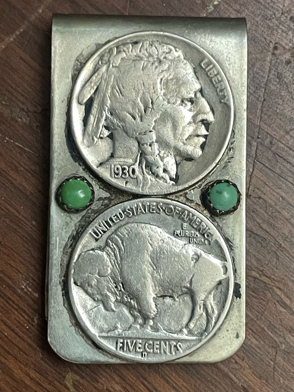 Vintage Buffalo Nickel -Inlay Money Clip with Turquoise Stone Accents